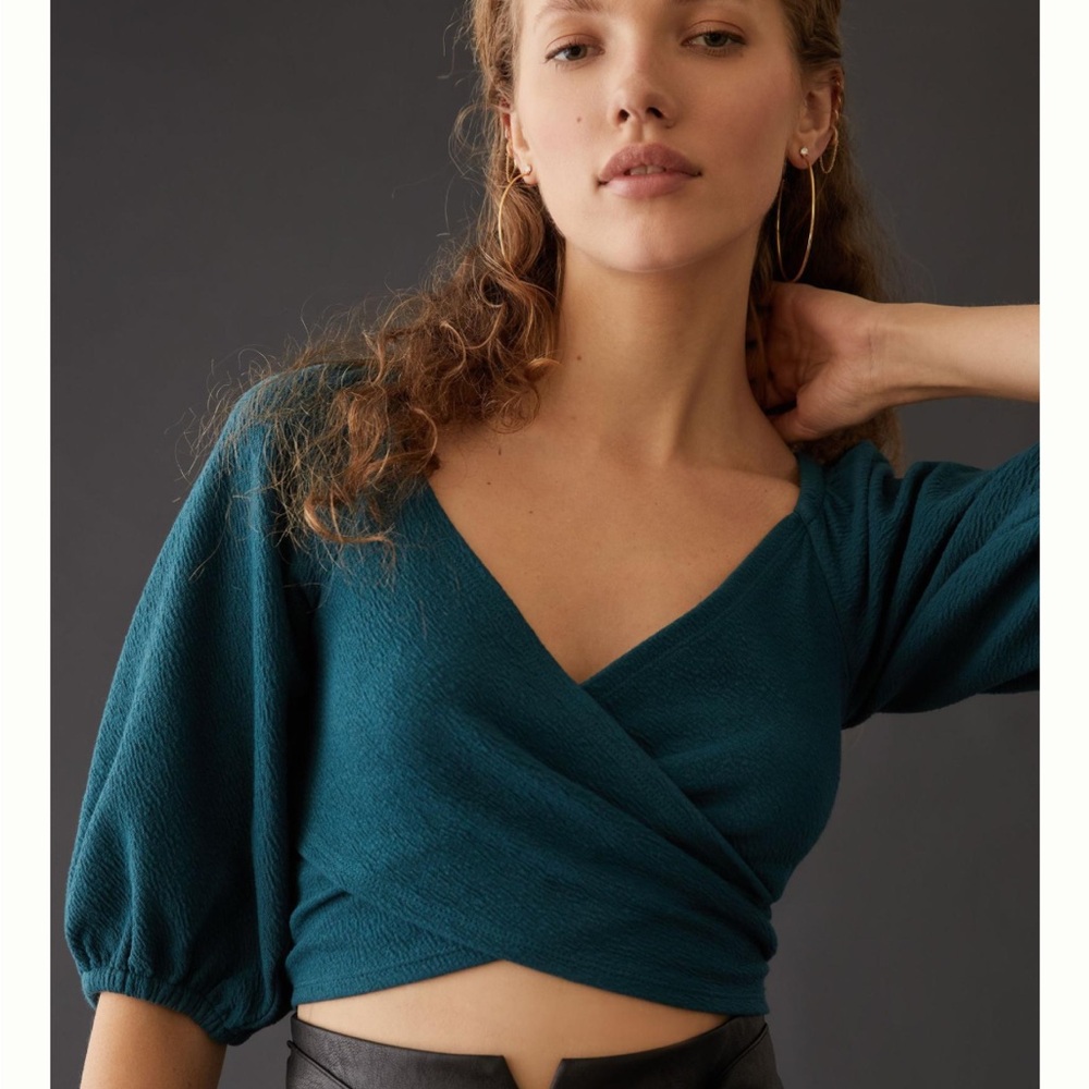 NWT Anthropologie Maeve Cross-Front Puff-Sleeve Top